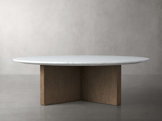 Saint Germain Round Stone Top Coffee Table with Wood Clement Base