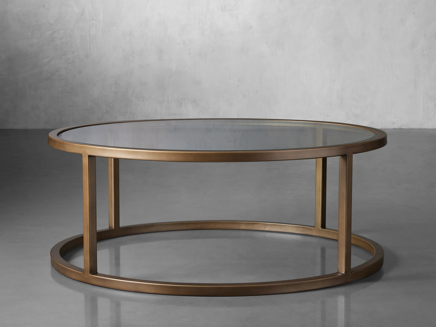 Palmer Glass Round Coffee Table in Antique Brass