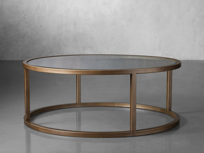 Palmer Glass Round Coffee Table in Antique Brass