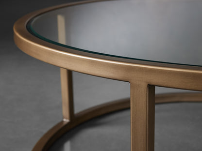 Palmer Glass Round Coffee Table in Antique Brass