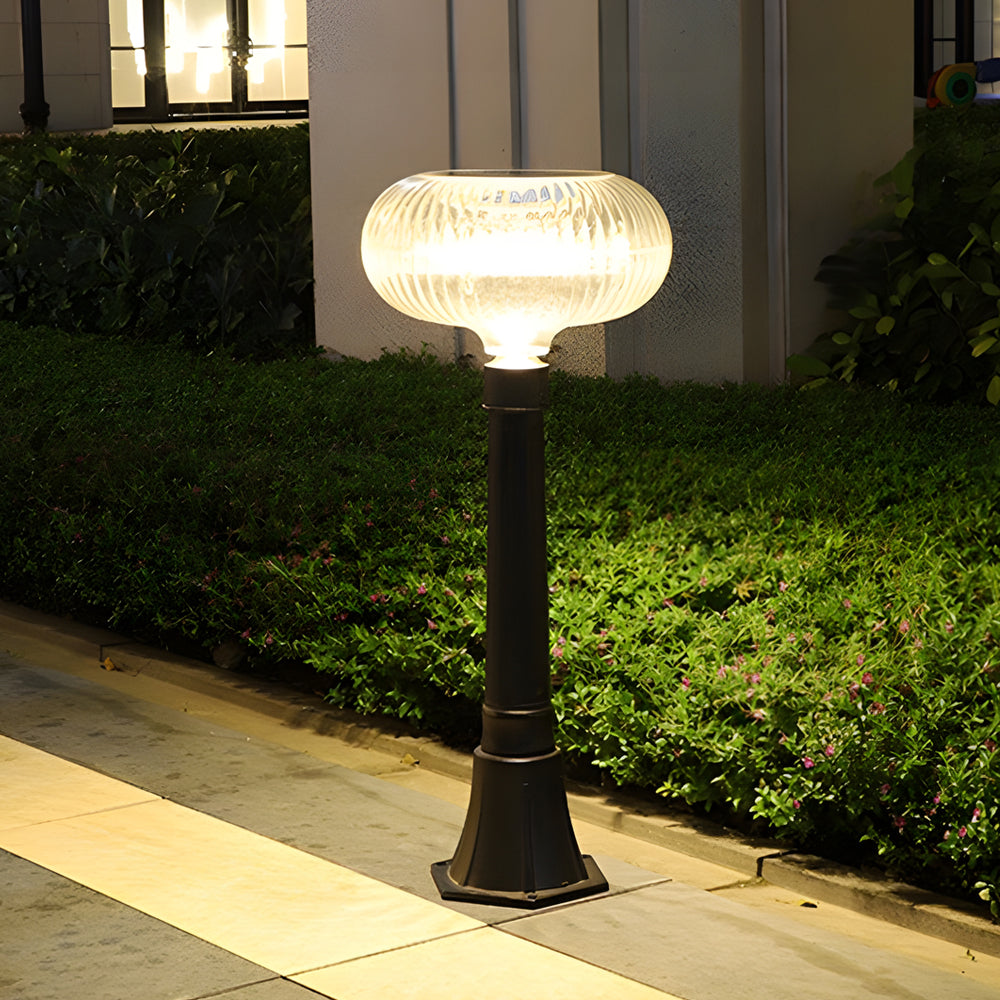 Modern Solar Lawn Light Metal Cylinder Oval  Shade LED Outdoor Bollard Light