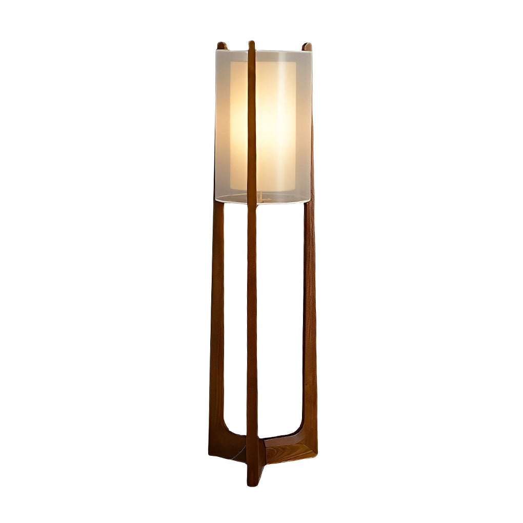 Rustic Japanese-style Wood Standing and Double Shaded LED Floor Lamp