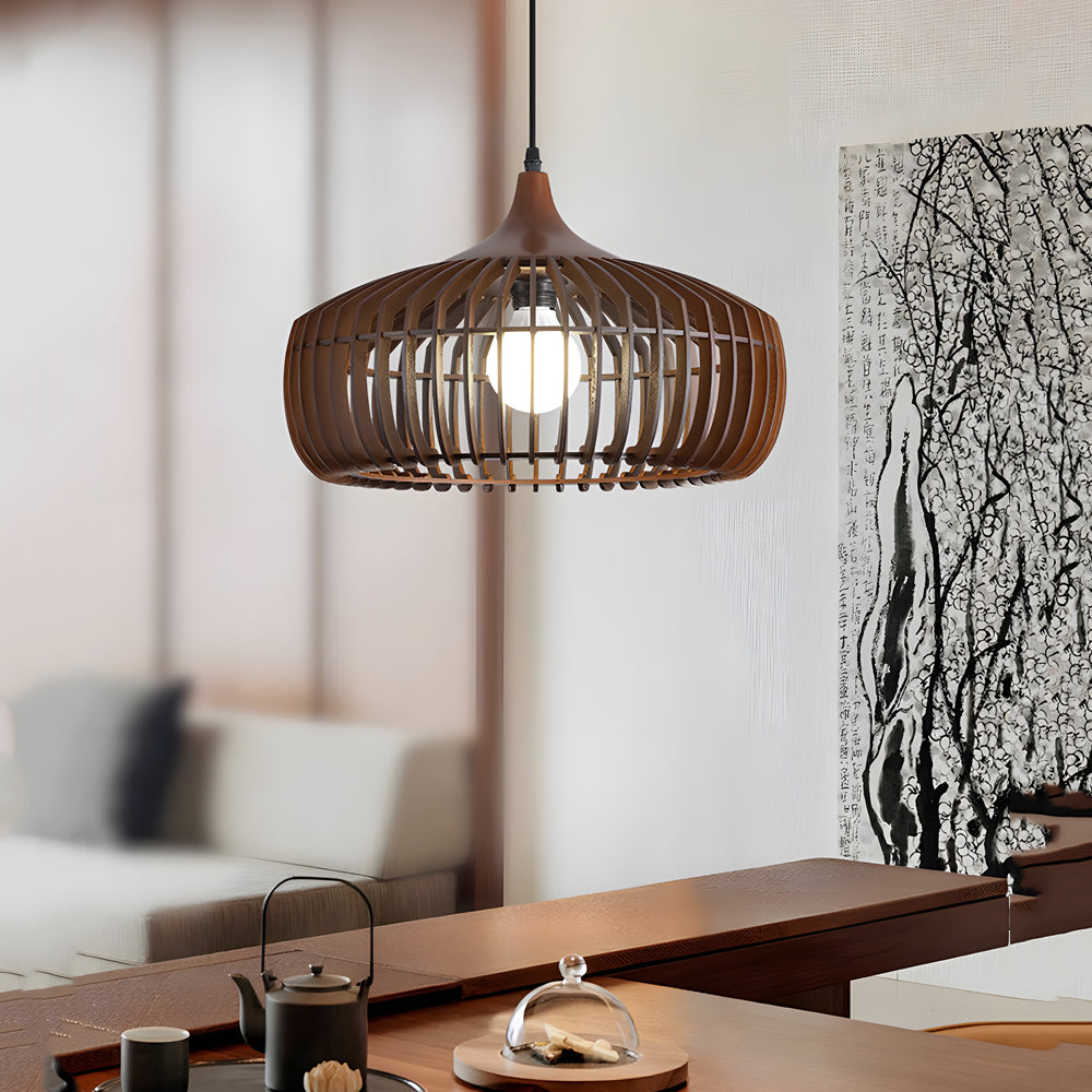 Japanese Wood Cage 1-Light Pendant Light