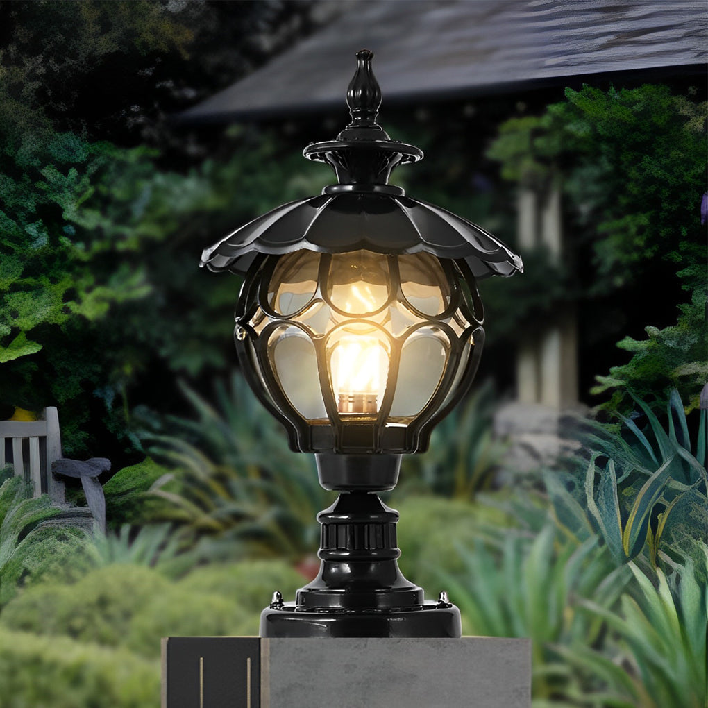 Flower Ball Cognac Glass Waterproof European Style Outdoor Pillar Lamp