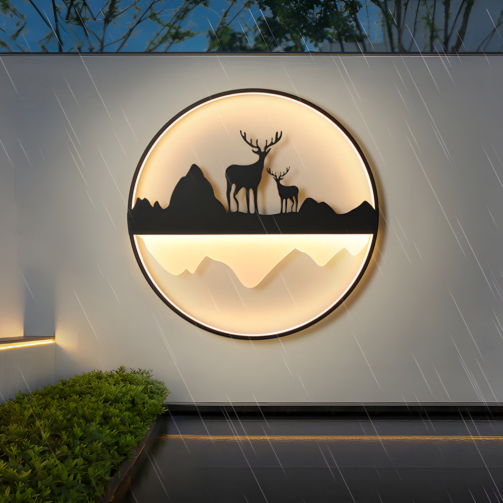 Round Mountain Scenery Silhouette Dimmable with Remote Outdoor Wall Lights