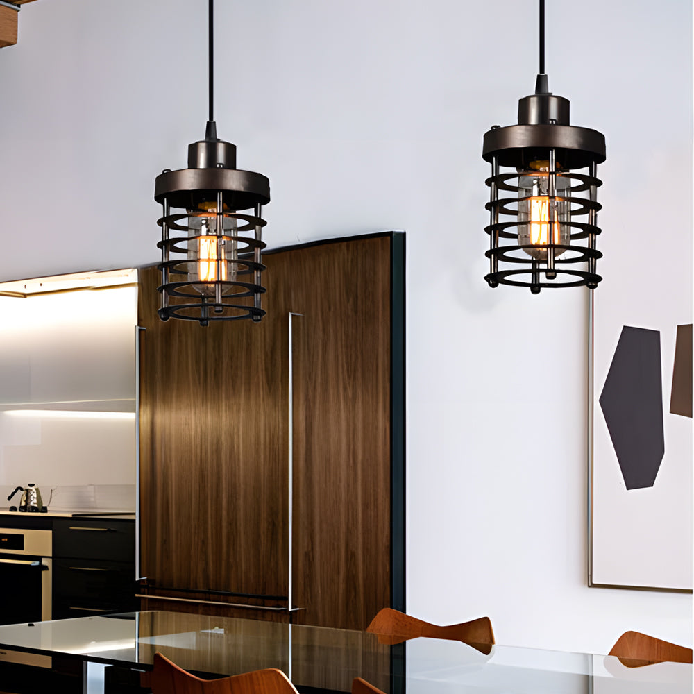 1-Light Aged Metallic Cage Kitchen Pendant Lighting Hanging Lamp