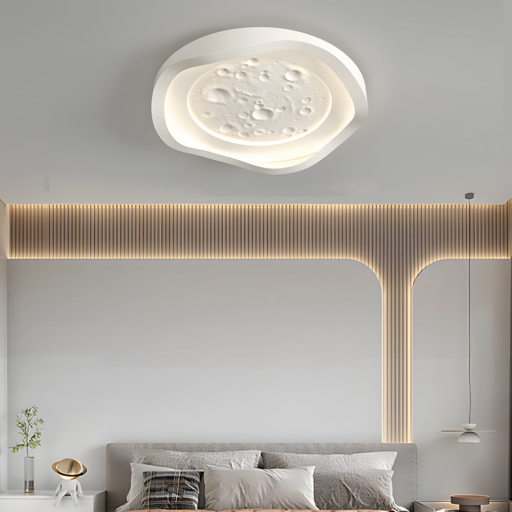 White Resin Lunar LED Flush Mount Wave Ceiling Light Round Ceiling Lamp Ceiling Lighting for Bedroom