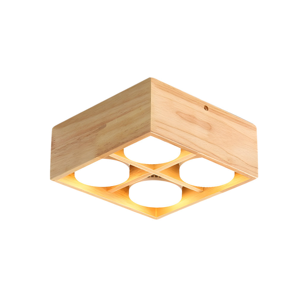 1/2/4-Light Square Wood Cube Spotlight LED Flush Mount Light