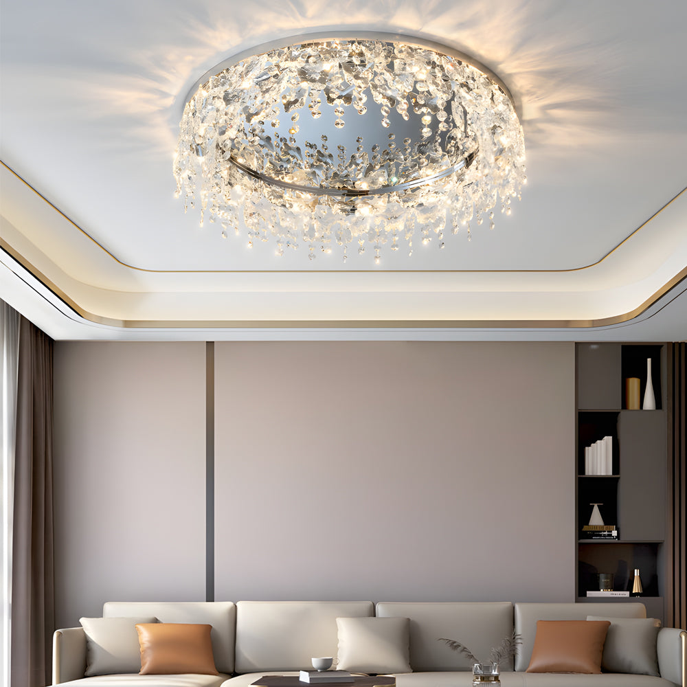 Round Crystal Pendant Tassels 3 Step Dimming Simple Modern Ceiling Lamp