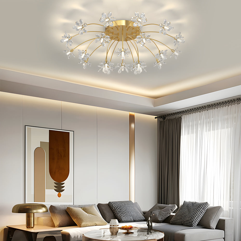 Crystal Flowers Dandelions Three Step Dimming Modern Ceiling Lights Fixture