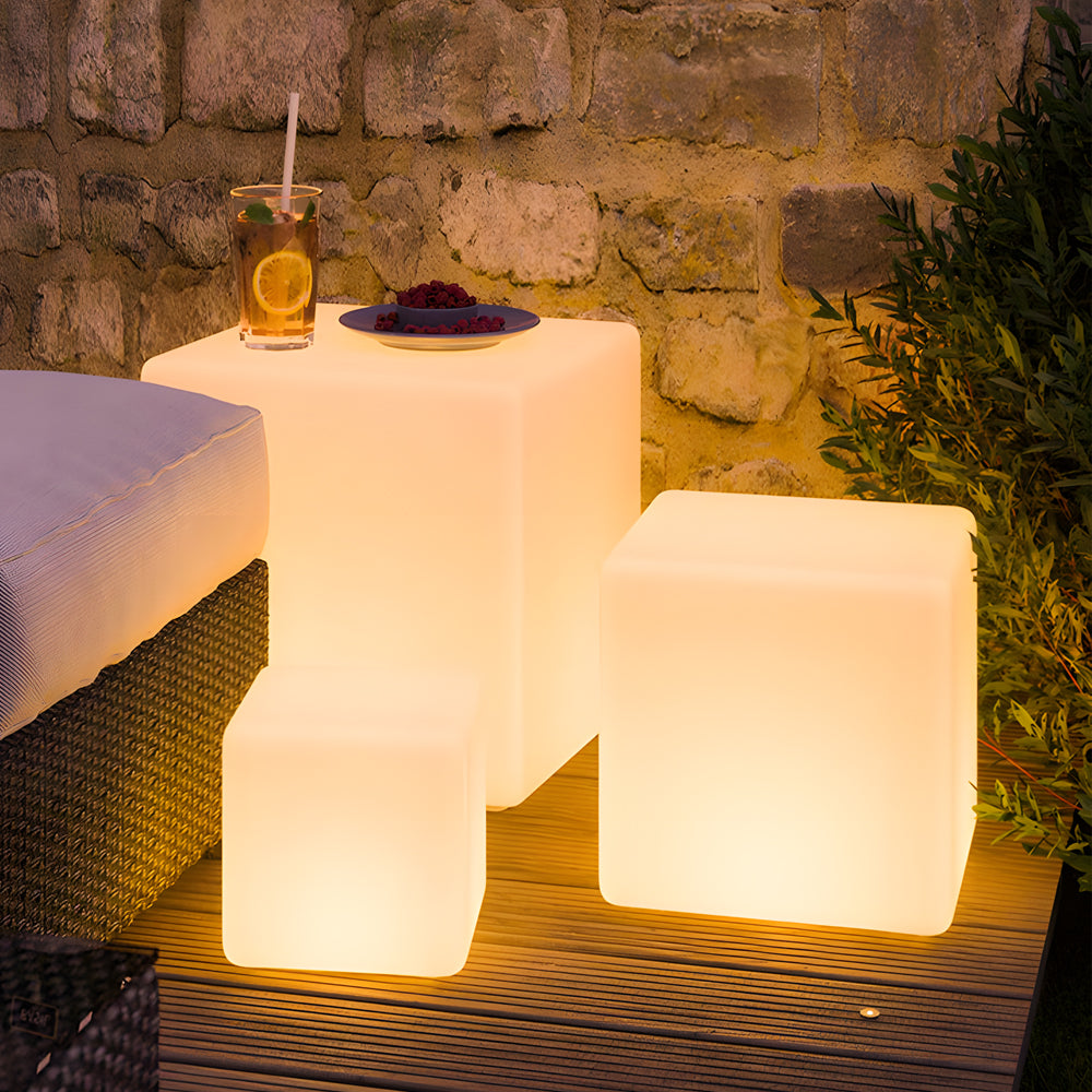 Waterproof Luminous Square Cubes LED White USB Solar Outdoor Floor Lamp