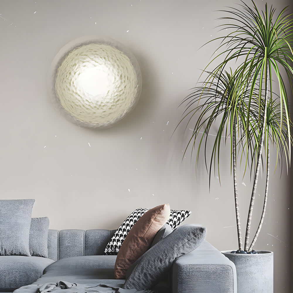 Japanese White Round 1-Light Wall Sconce, 3 Sizes