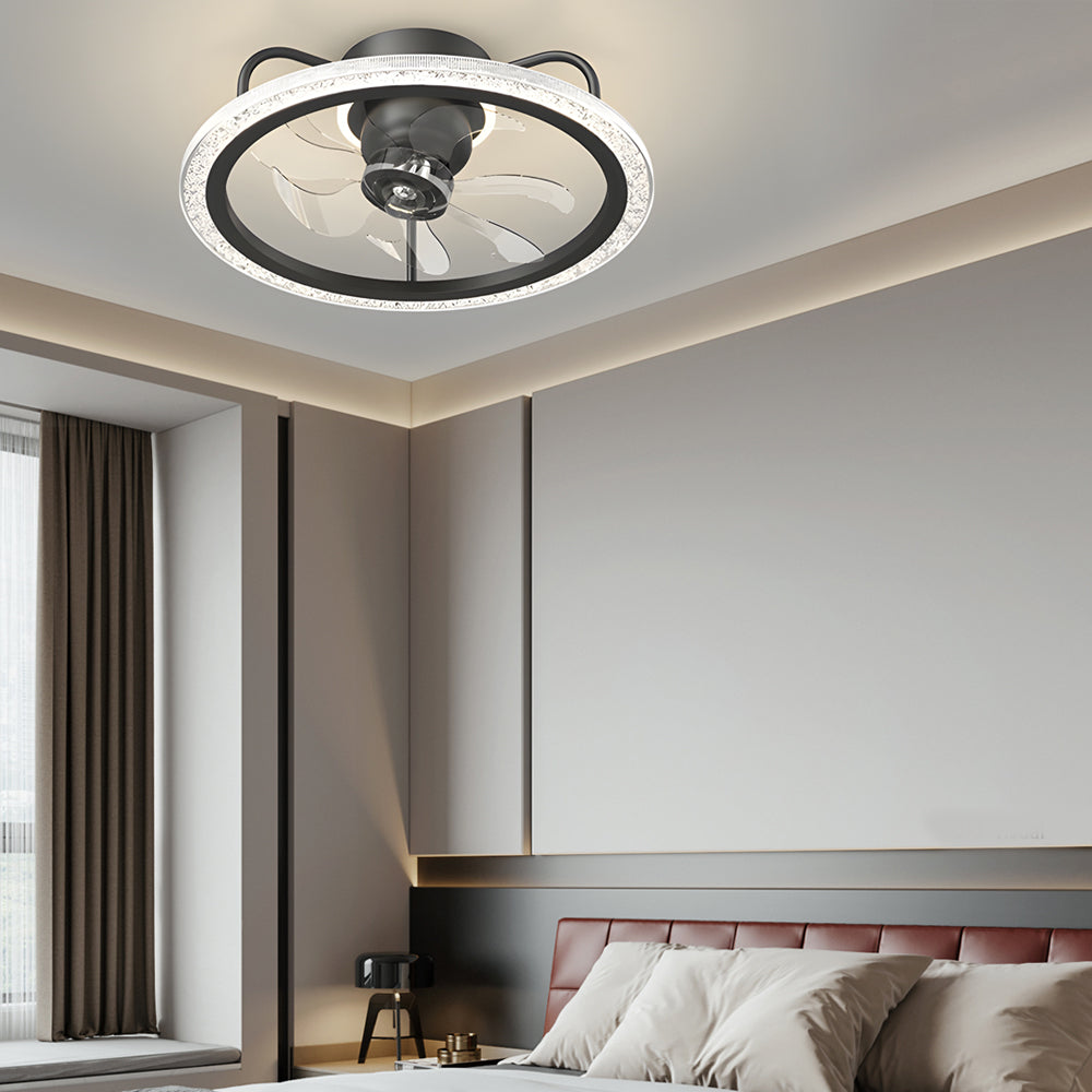 Creative 360° Shake Head Round 3 Step Dimming Modern Ceiling Fans with Light