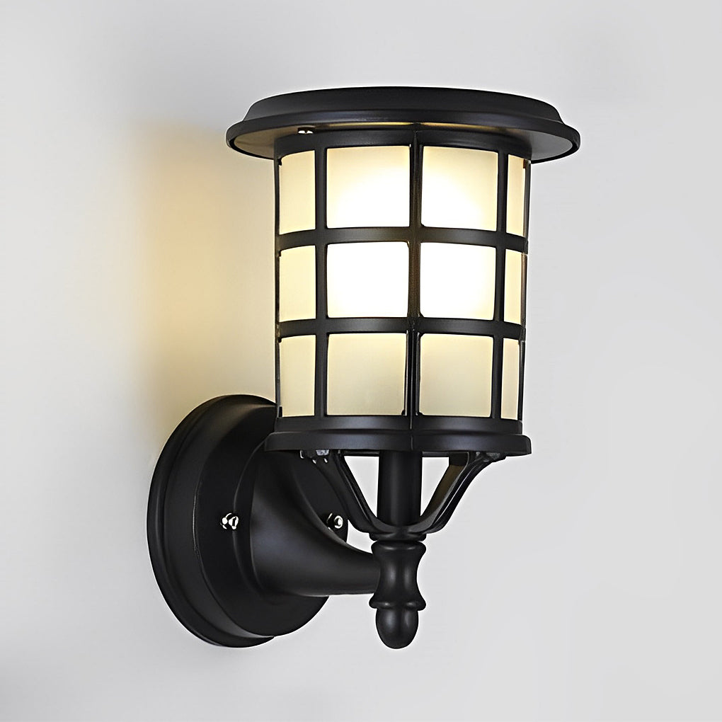 Retro Round Three Step Dimming Black European-style Solar Wall Sconces