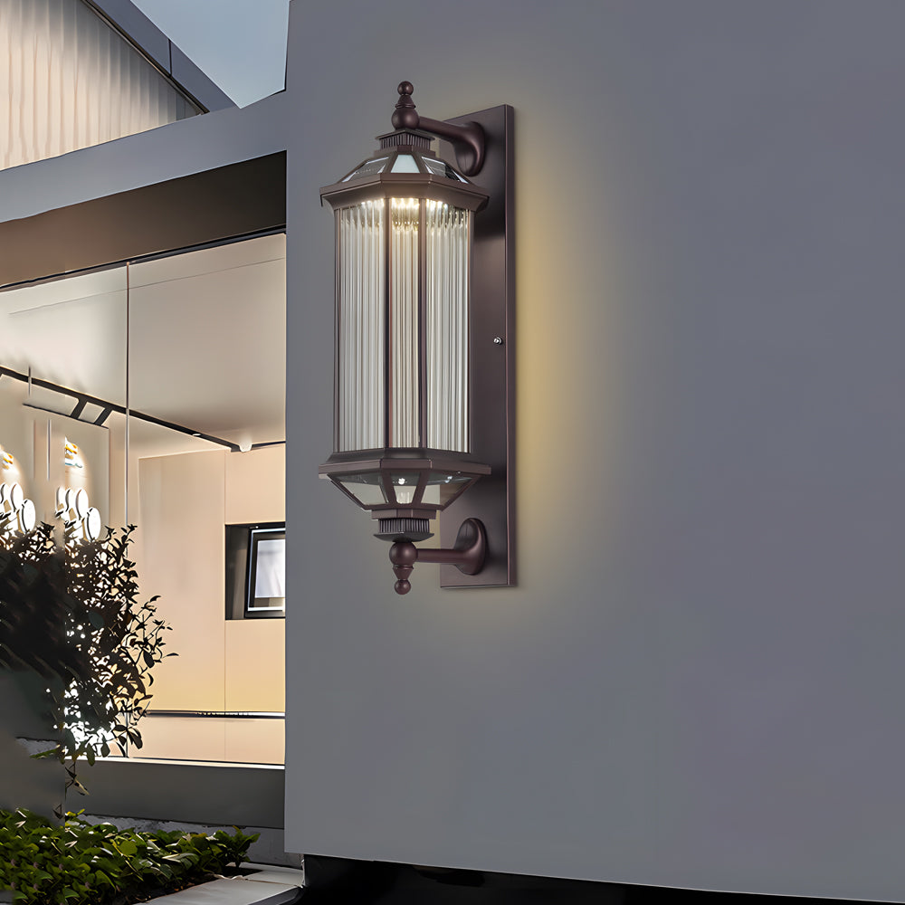 Retro Rectangular Ribbed Glass Solar Outdoor Wall Light