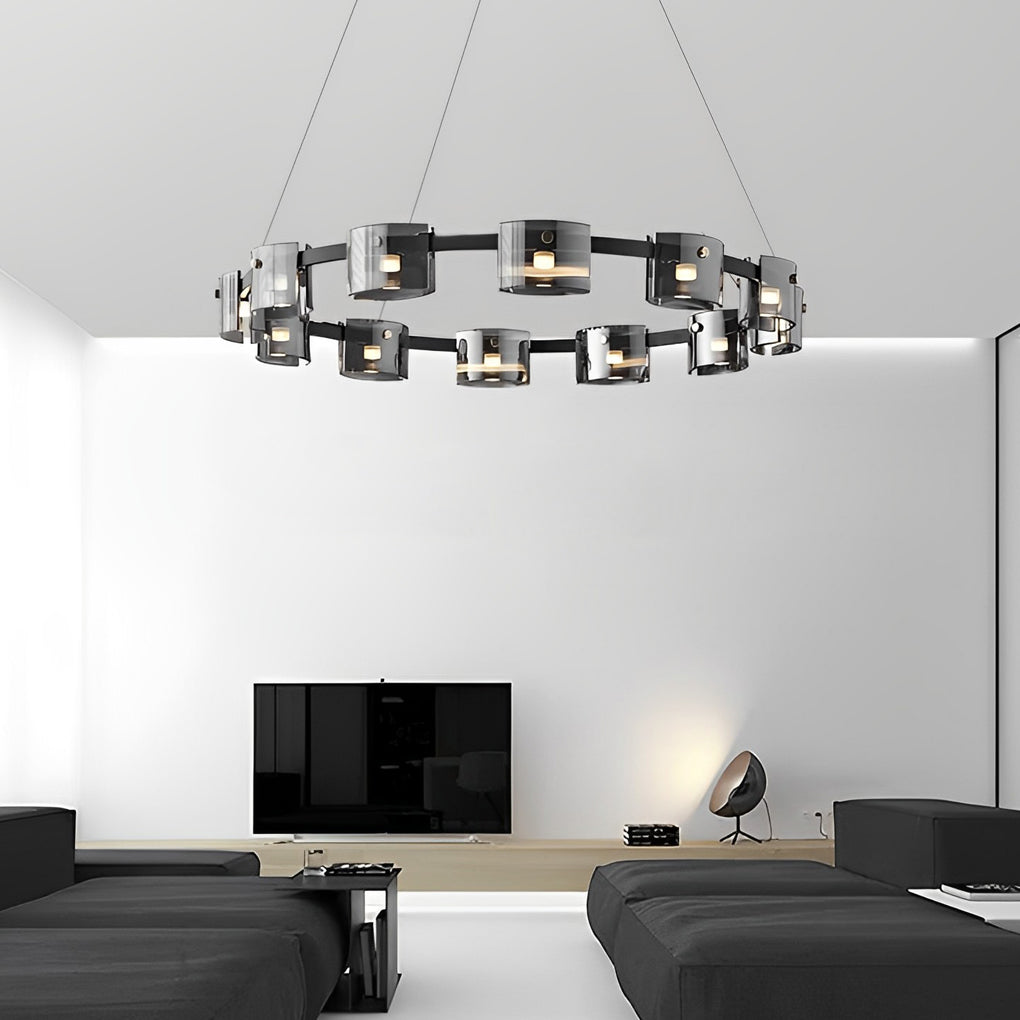 Circle Glass Stepless Dimming LED Brightness Memory Nordic Chandelier