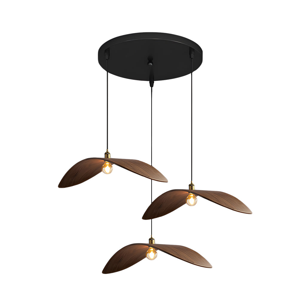 Wabi-sabi Walnut Bar Chandelier Leaf Curve Wooden Pendant Light