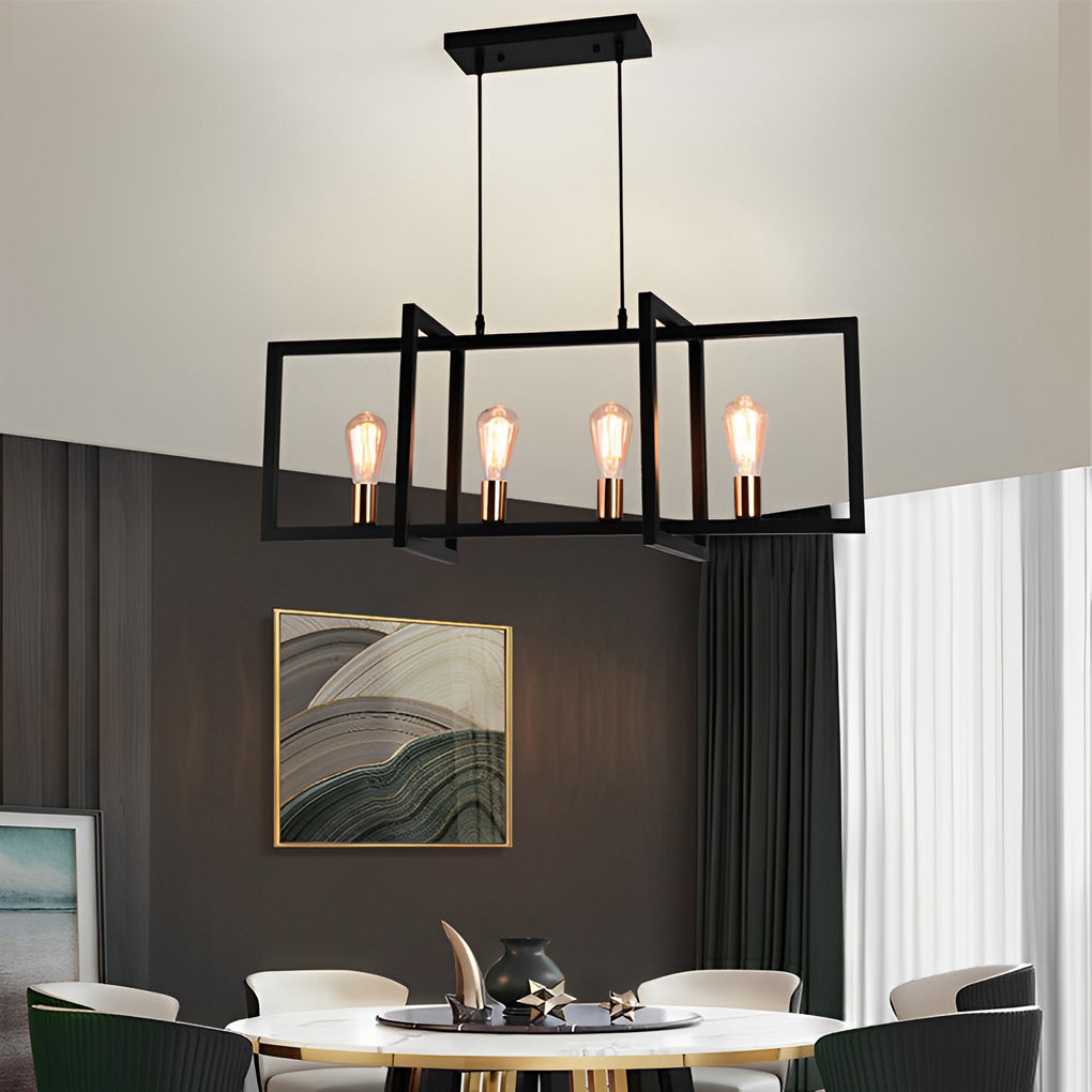 Rectangular Frame Design Iron Black Industrial Chandelier Pendant Lights