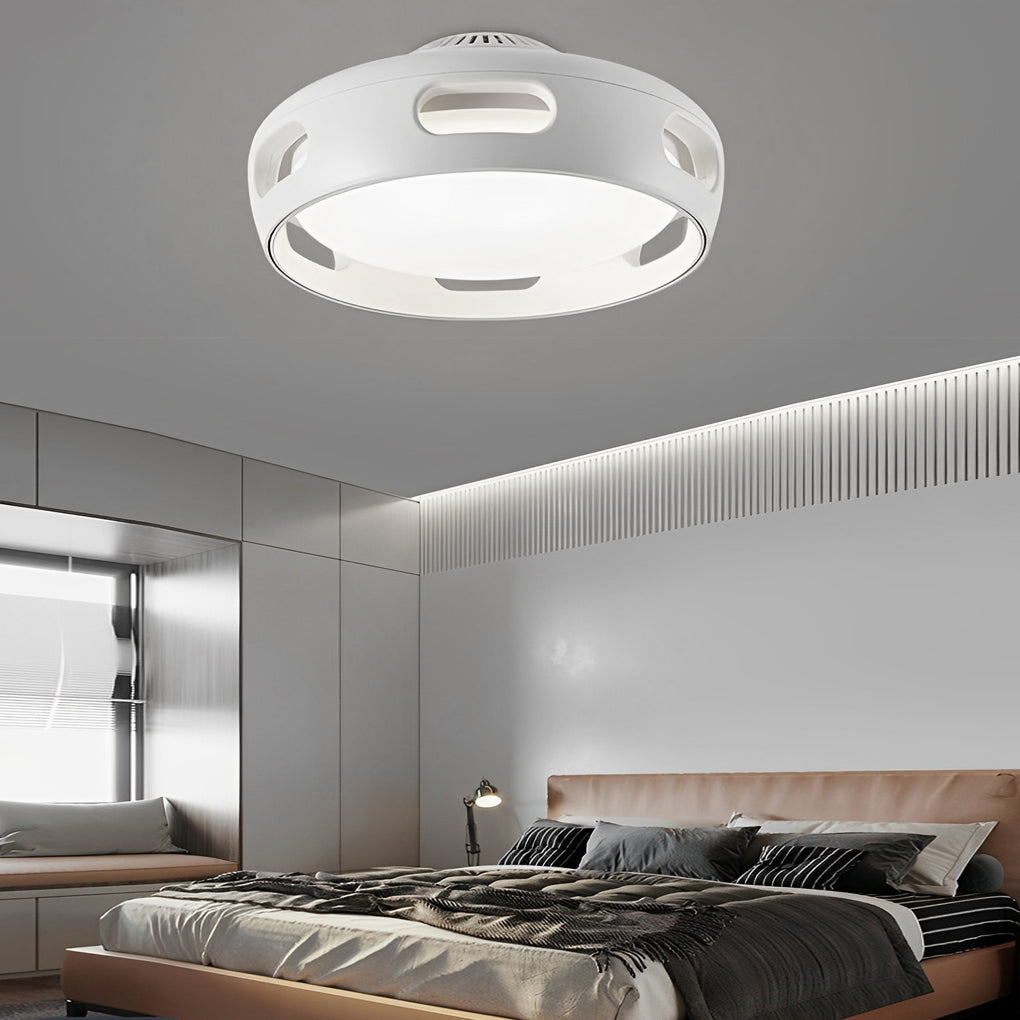 Round Smart Mute Stepless Dimming White Modern Bladeless Ceiling Fans