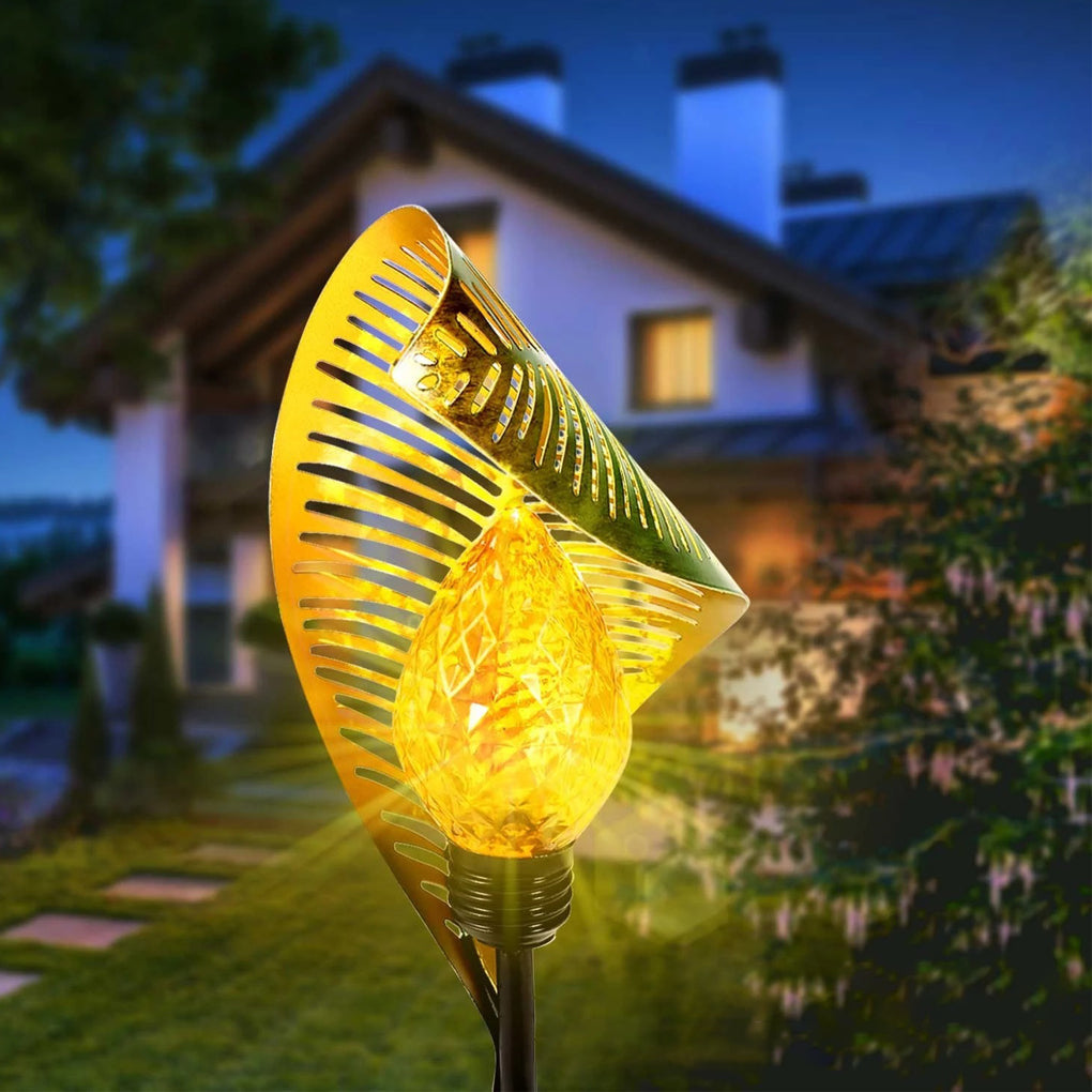 Curled Leaf Waterproof LED Metal Creative Modern Solar Lawn Lights Outdoor Lamp