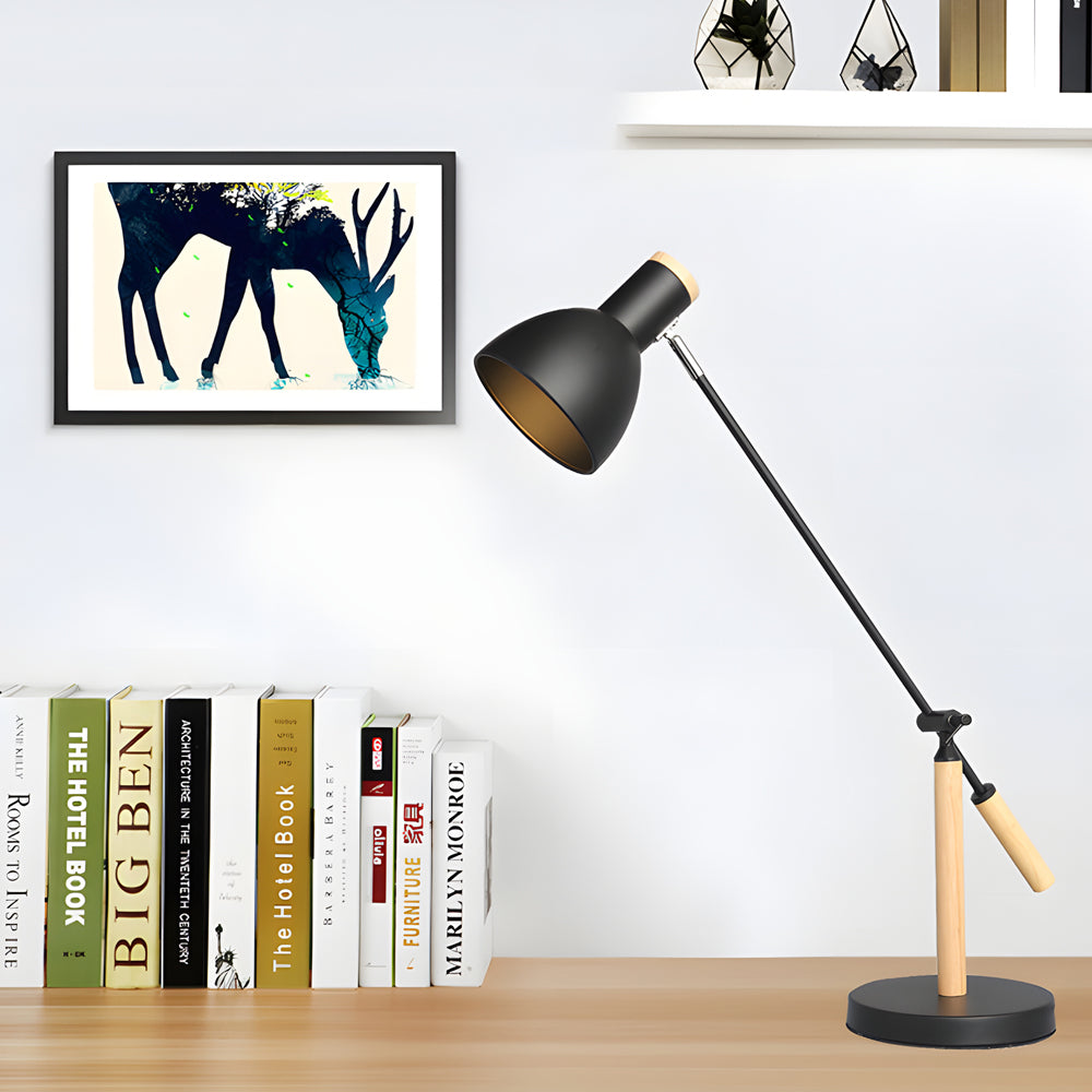 Adjustable Rotatable Wood and Metal Reading Desk Lamp for Modern Spaces