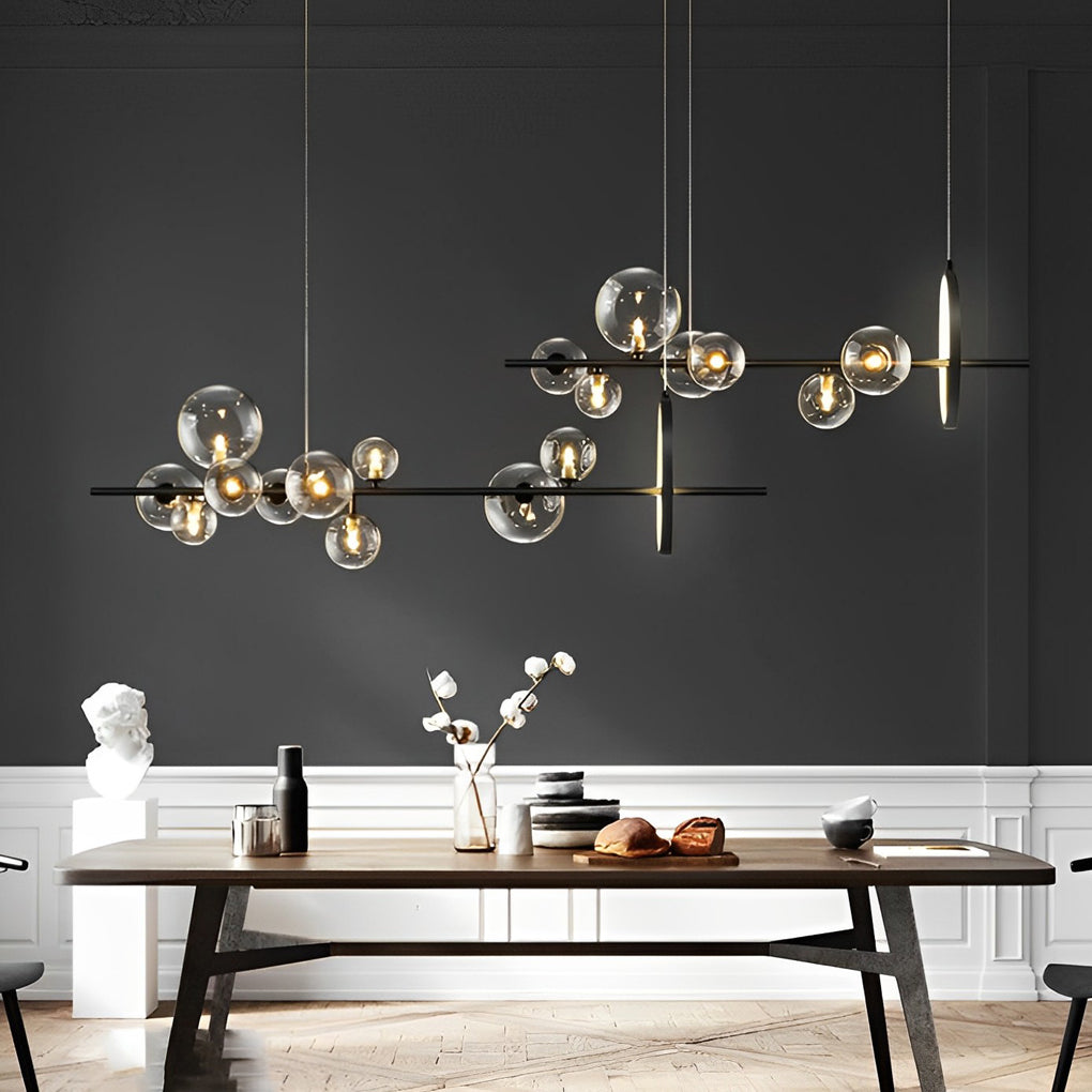 Circular Glass Bubbles LED Black Nordic Dining Room Chandeliers Light