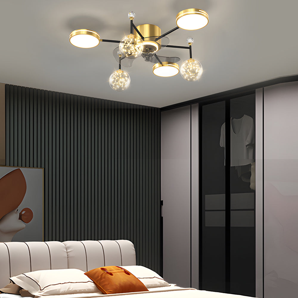 Simple Luxury Stars Ball Three Step Dimming Modern Ceiling Fan and Light