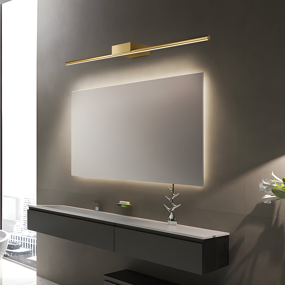 Brushed Brass Linear LED Vanity Light with Slim Cylinder Design for Bathrooms