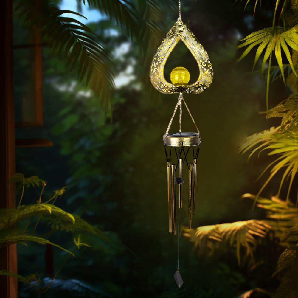 Iron Heart with Wind Chimes Pendant LED Waterproof Hanging Solar Lights