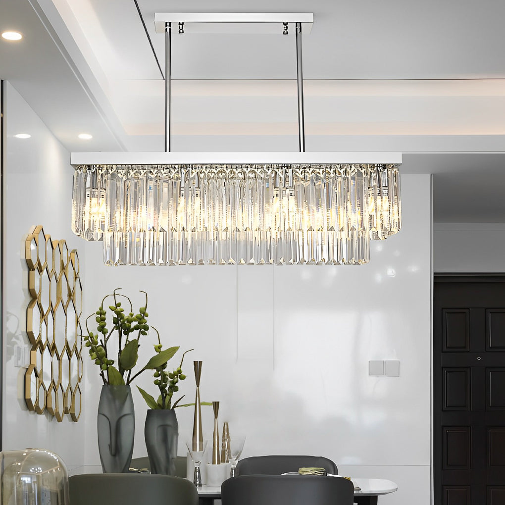 Rectangular Metal Crystal 3 Step Dimming Nordic Dining Room Chandelier