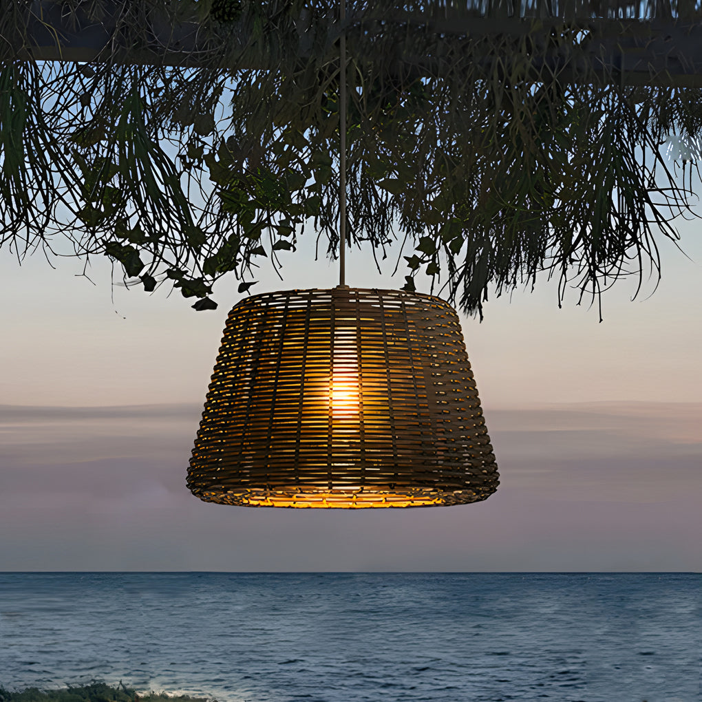 Ralph 1-Light Outdoor Pendant Light LED Suspension Lamp with Rattan Shade