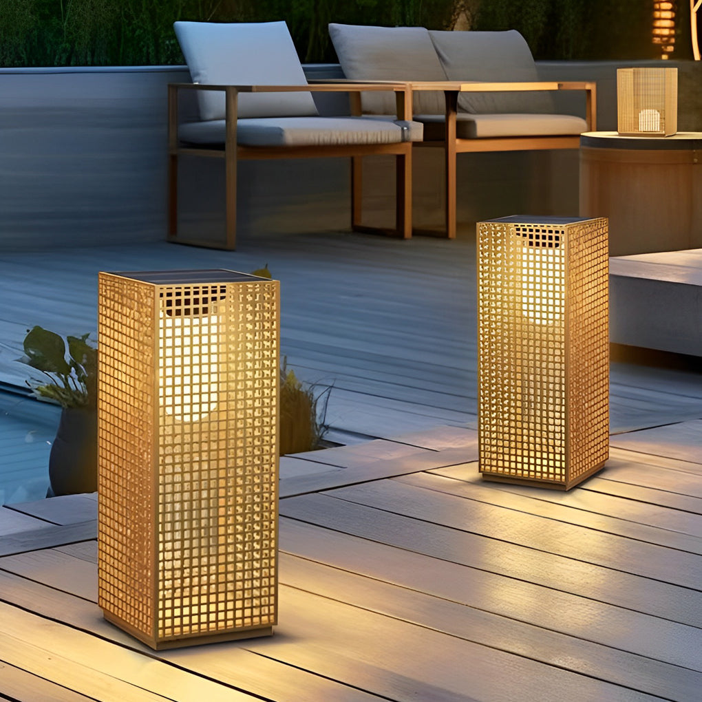 Square Creative Hollow LED Waterproof Gold Modern Solar Pathway Lights