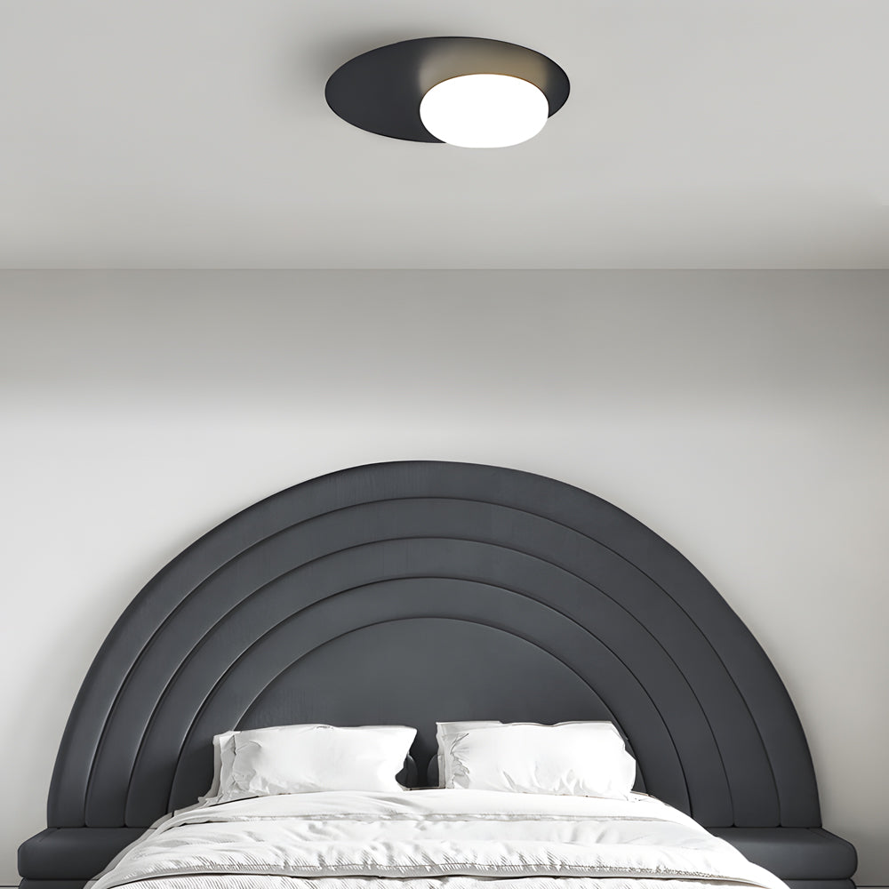 1-Light LED Oval Metal White Glass Flush Mount Ceiling Light