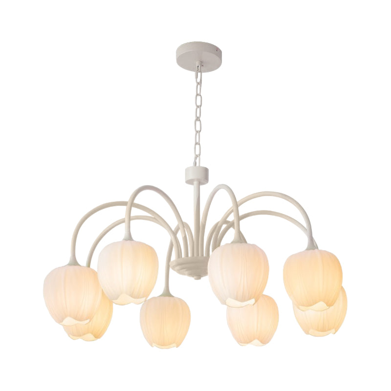 Tulips Flowers Three Step Dimming LED Milky White Modern Chandelier