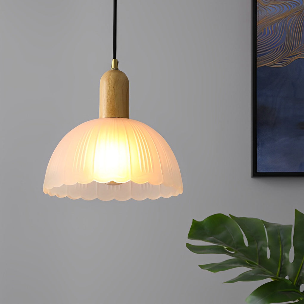 Glass Flower Wood Creative Ins Led Nordic Pendant Lights Hanging Lamp