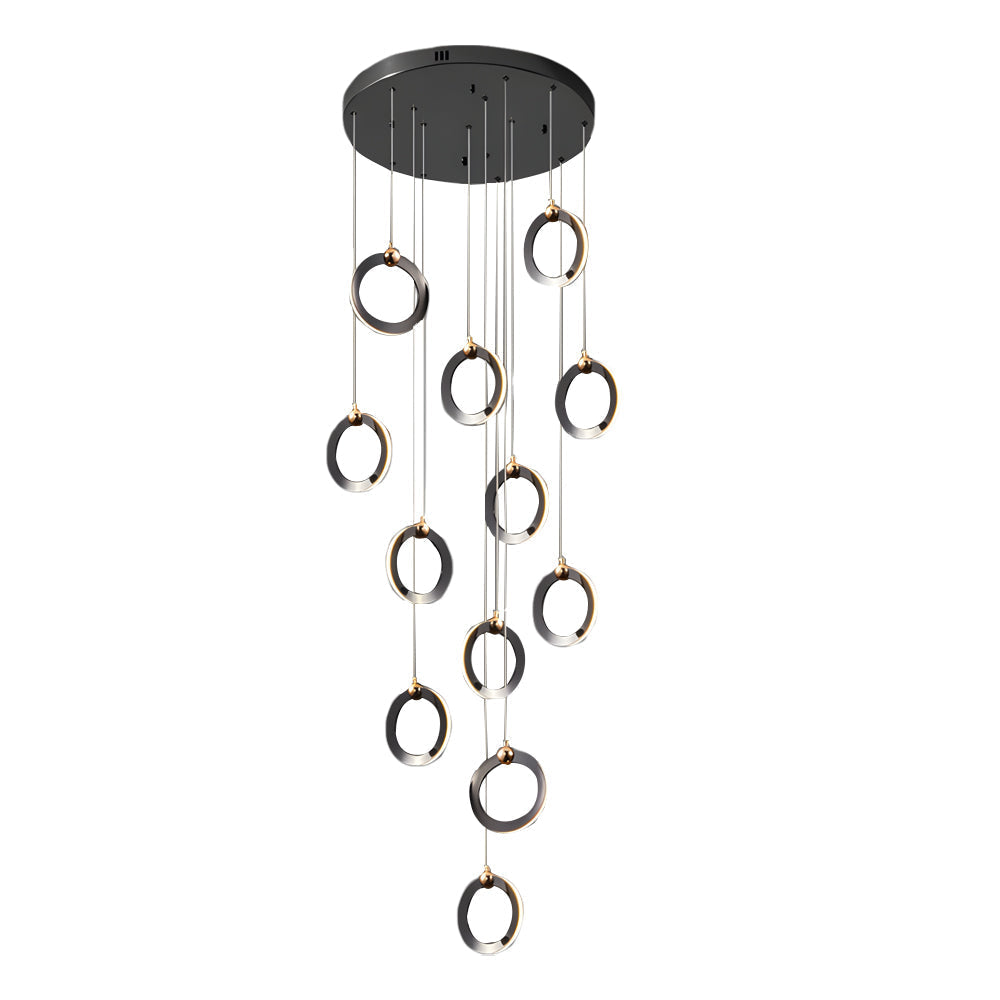 LED Ring Clusters Rotating Staircase Chandelier