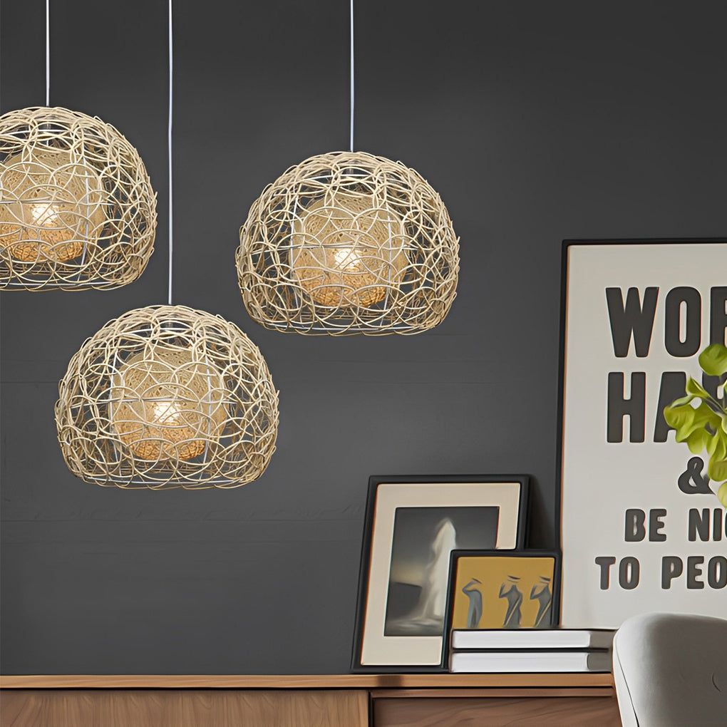 Round Double Layer Rattan Creative Ball Modern Chandelier Pendant Light