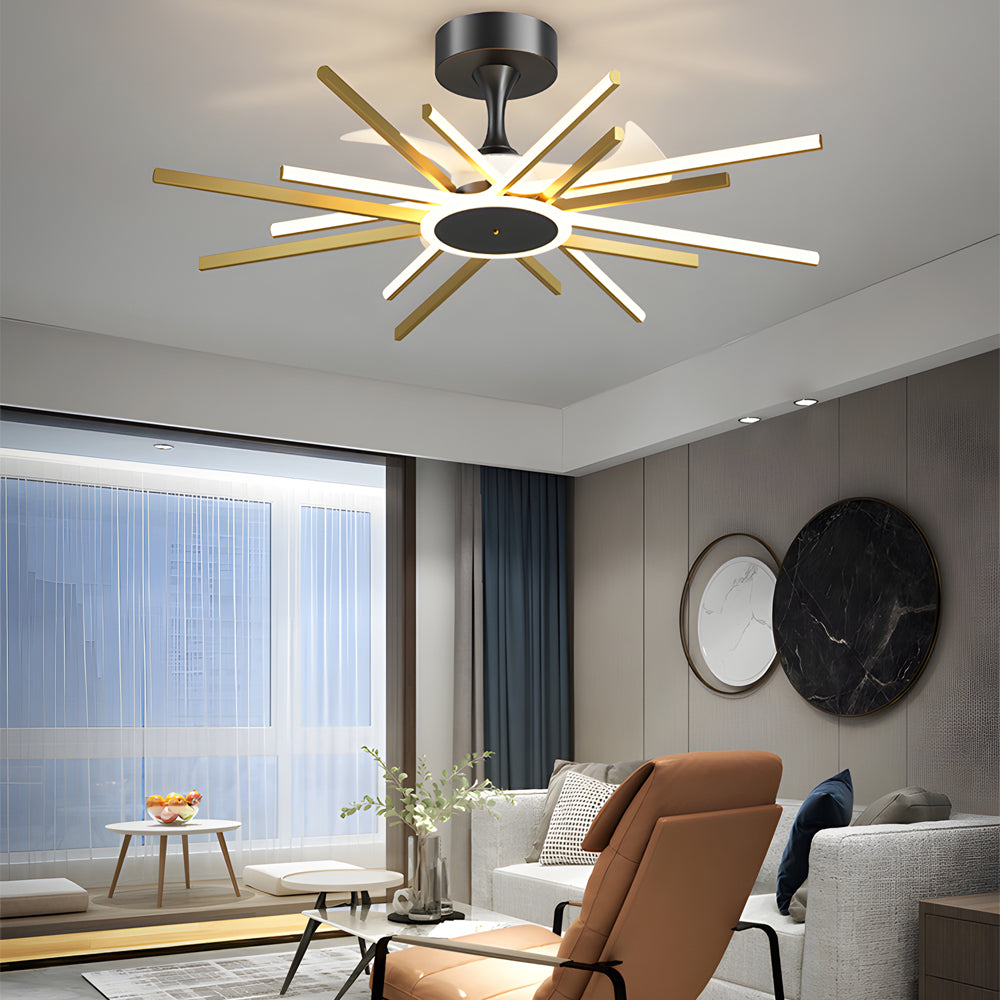 Spiral Linear Modern LED Ceiling Fan in Black/Gold - Silent Fan Light Fixture