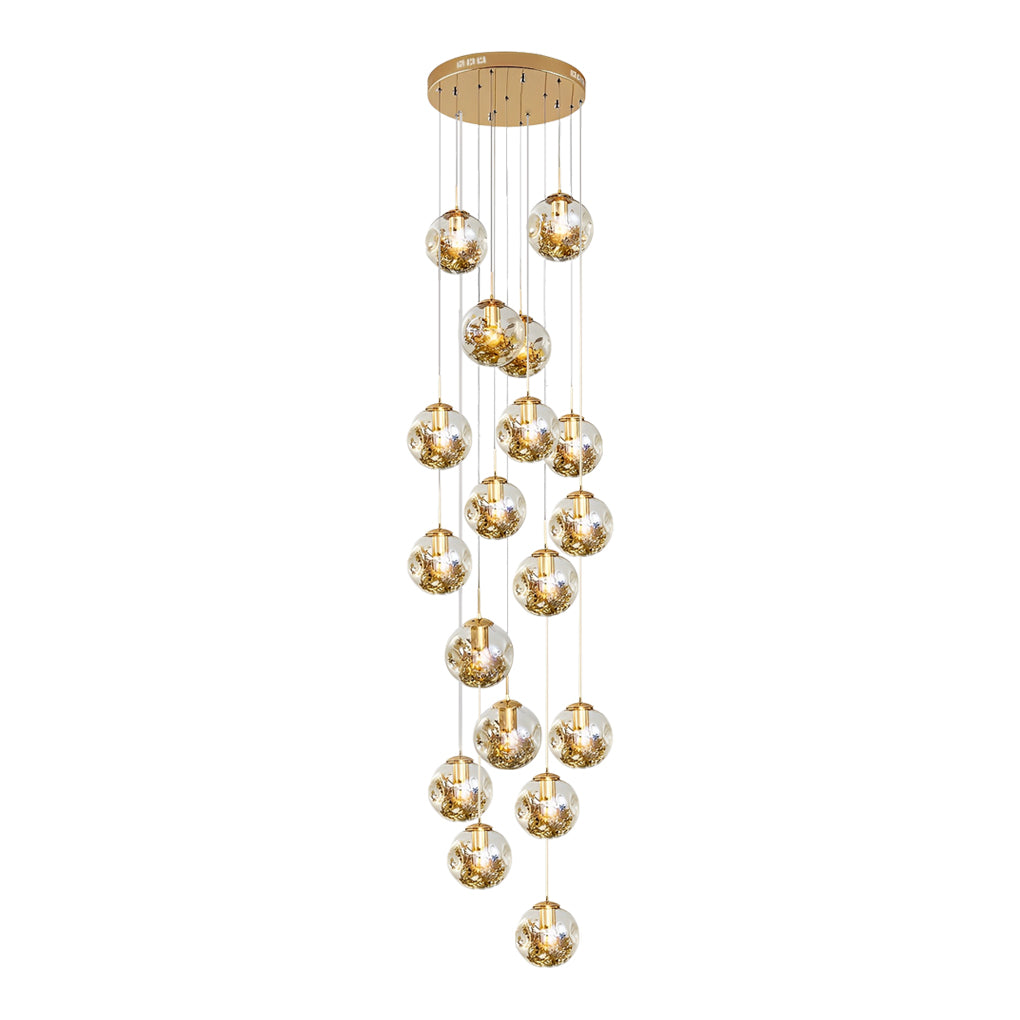 Cognac Color Glass Globes Shade Adjustable Modern Long Chandelier