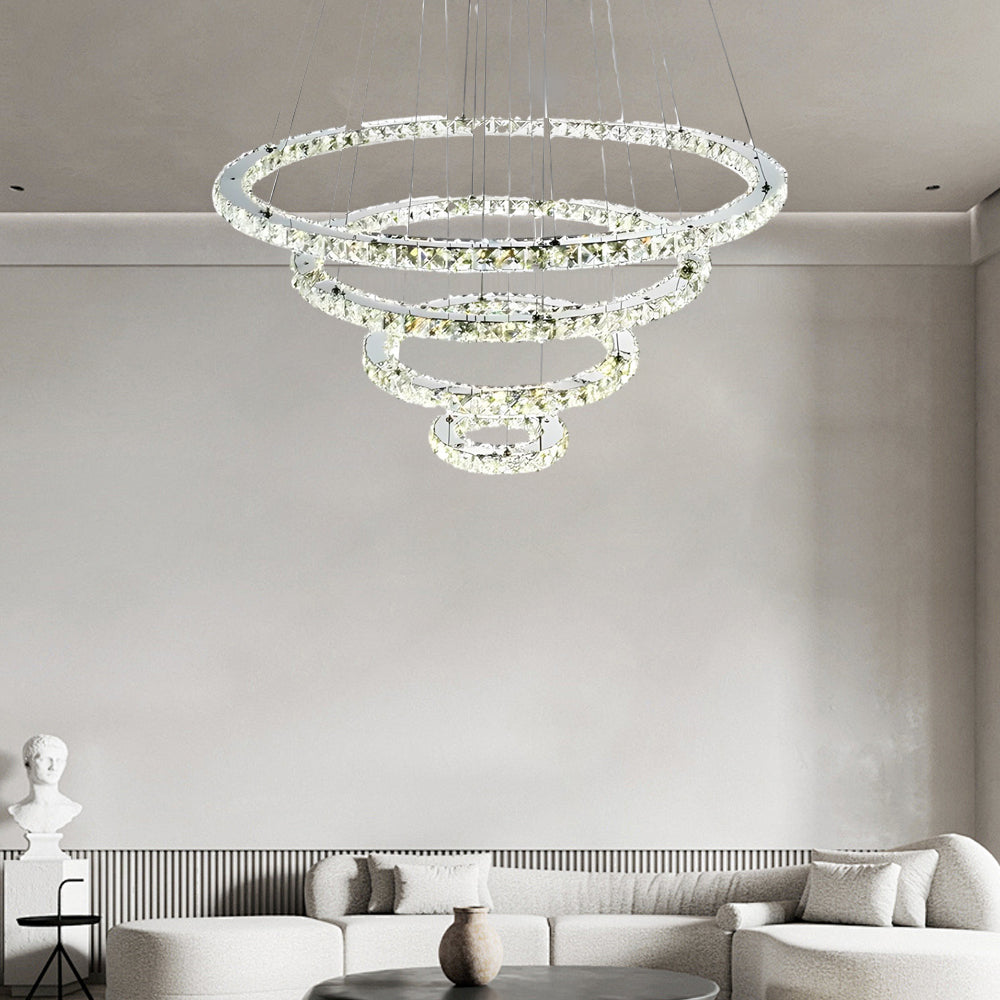 4 Rings Electroplated Crystal LED Modern Chandeliers Pendant Light Hanging Lamp