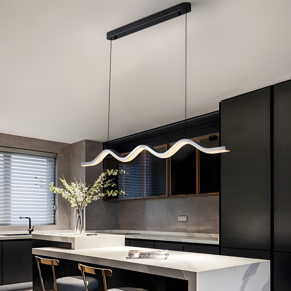 1-Light Black Wave Linear LED Pendant Light