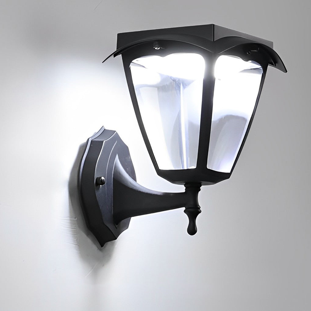 1-Light Black Solar Powered Porch Sconce LED Outdoor Wall Light