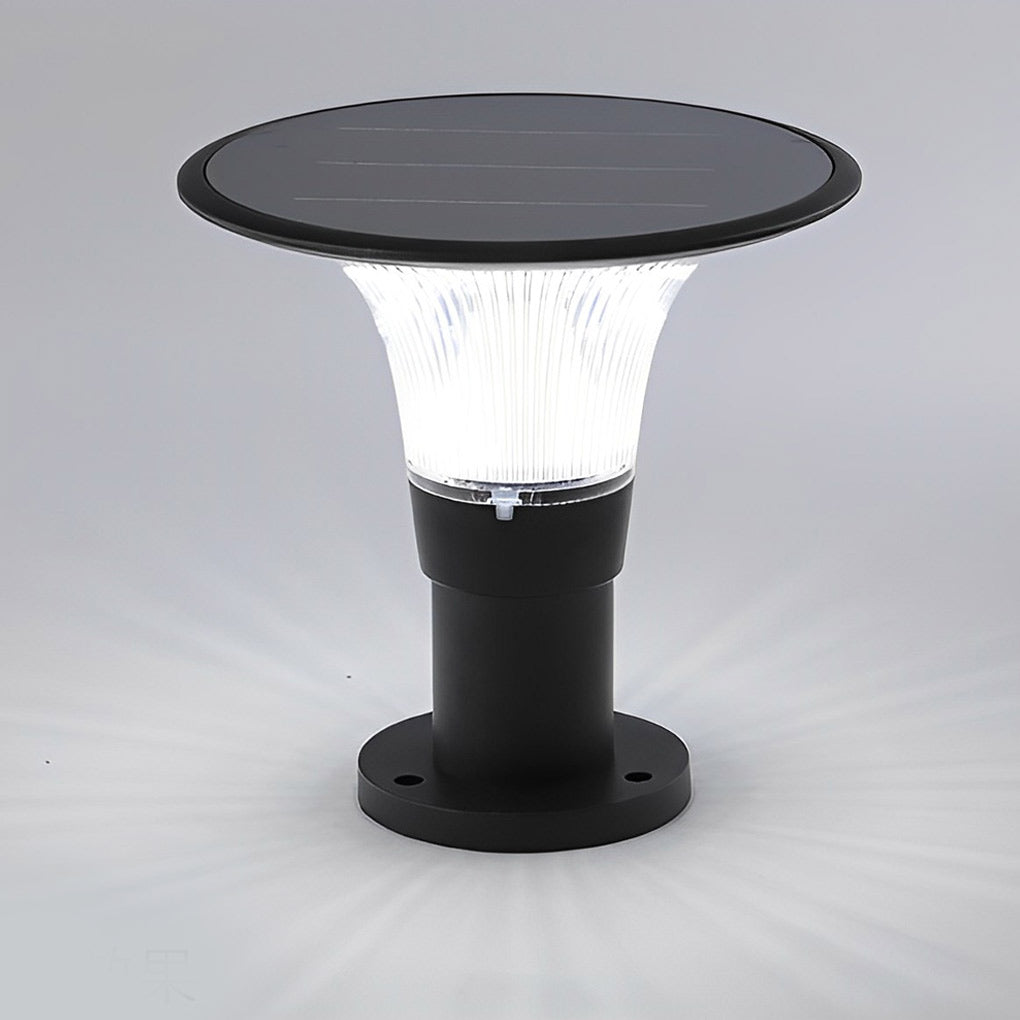 Round Dimmable LED Waterproof Black Modern Solar Fence Post Lights Pillar Lamp