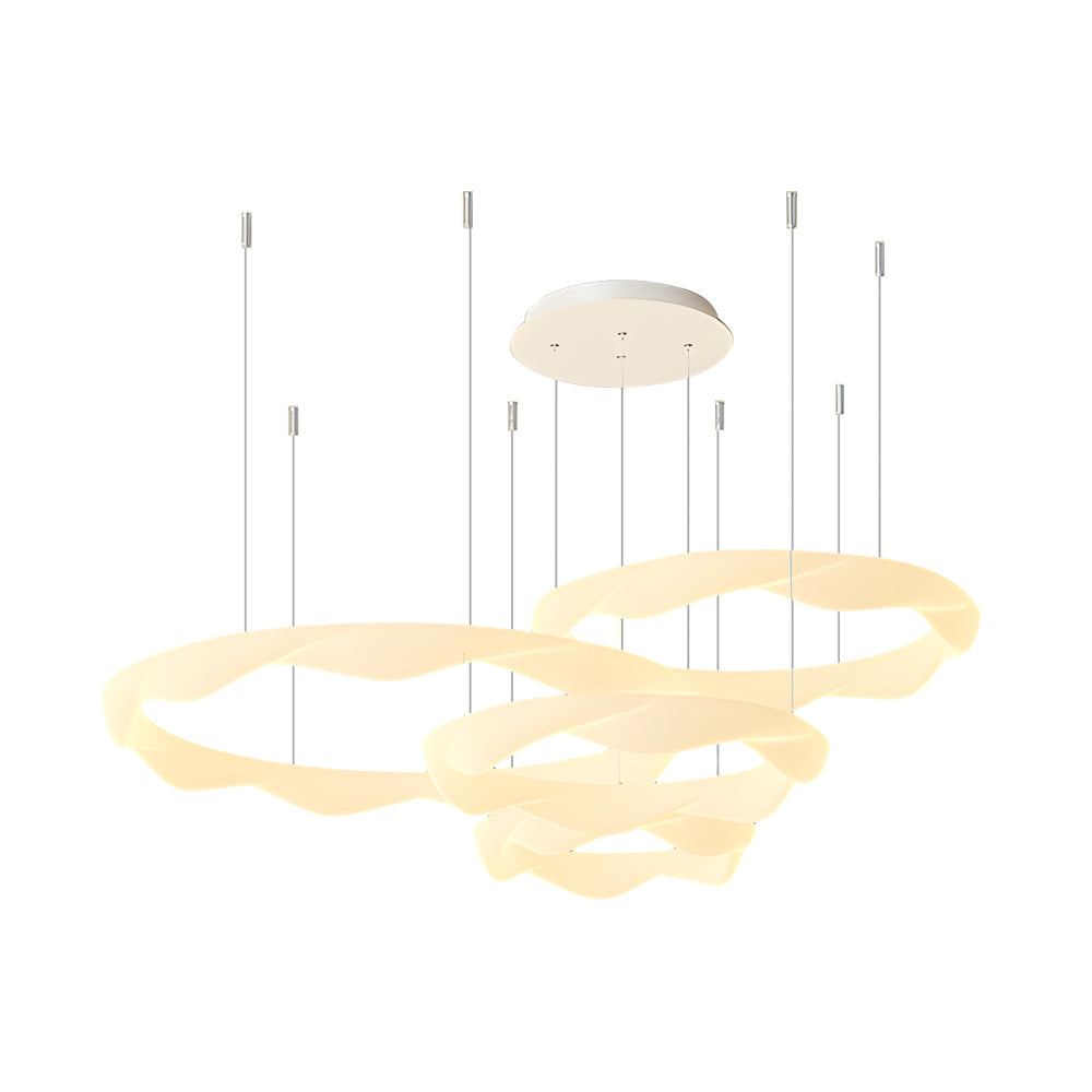 Wavy Circle Rings Three Step Dimming LED White Cream Modern Chandelier