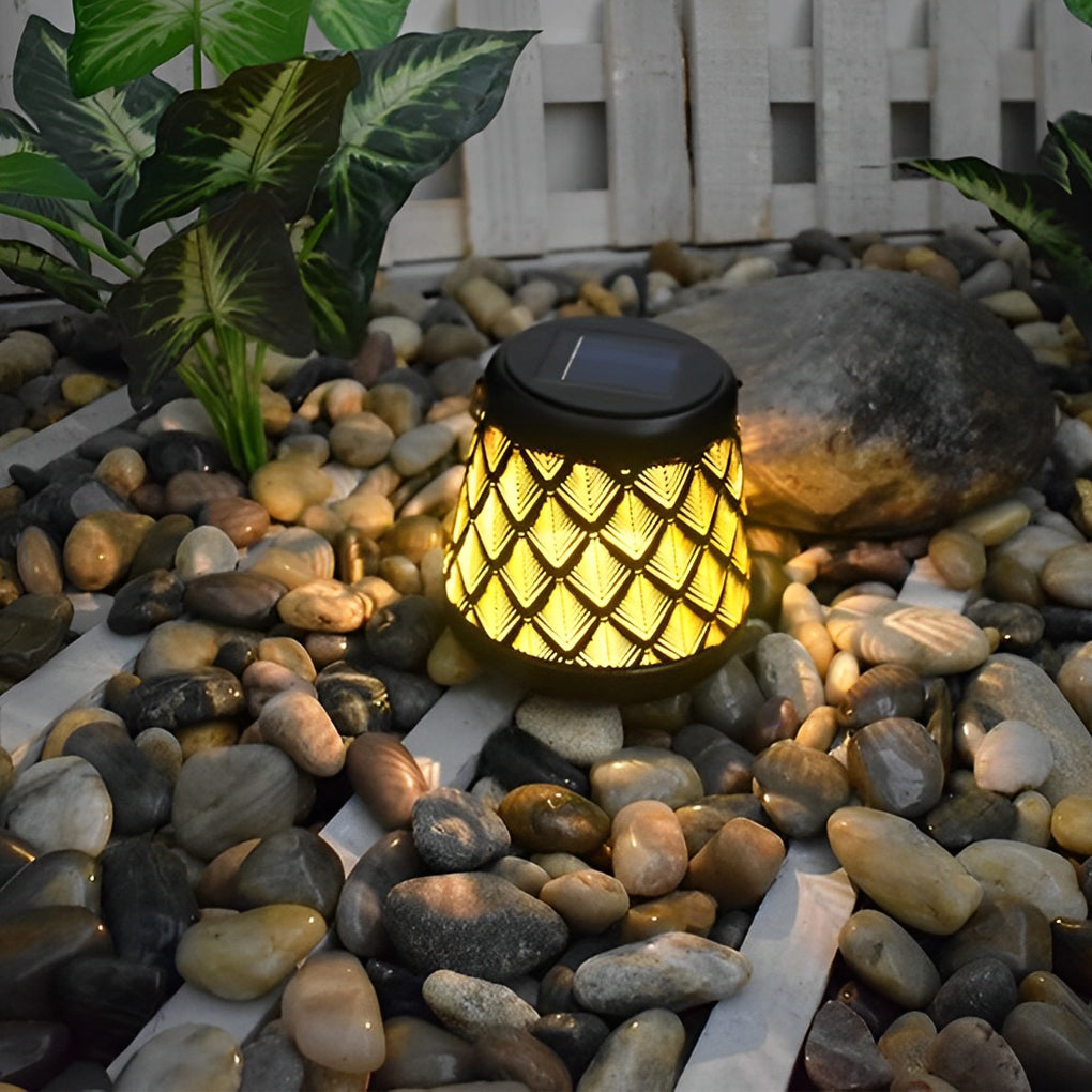 2PCS Iron Kettle Hollow Projection LED Portable Retro Solar Lanterns