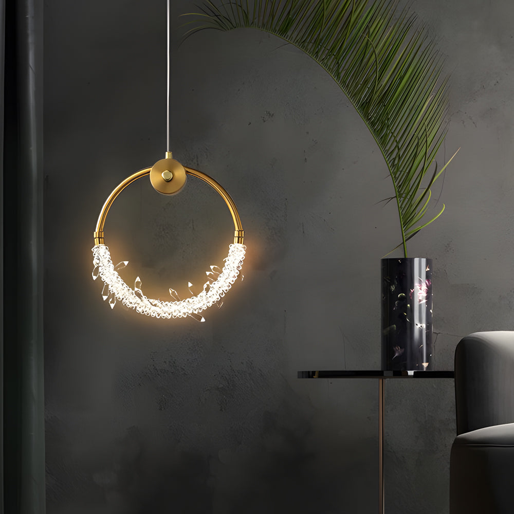 Dia 9''/11'' Ring LED Crystal Small Bedside Pendant Lights Hanging Lamp