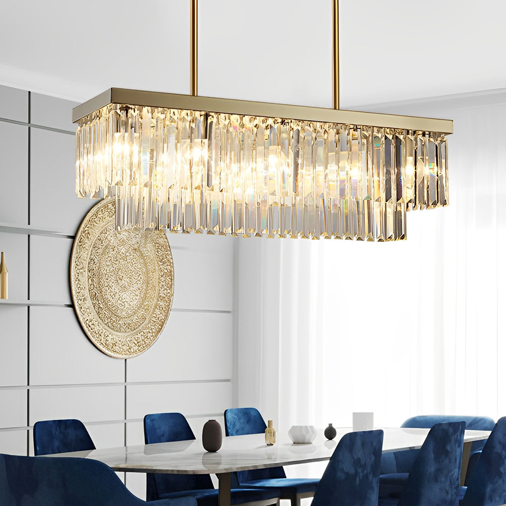 Rectangular LED Three Step Dimming Crystal Strips Postmodern Chandelier