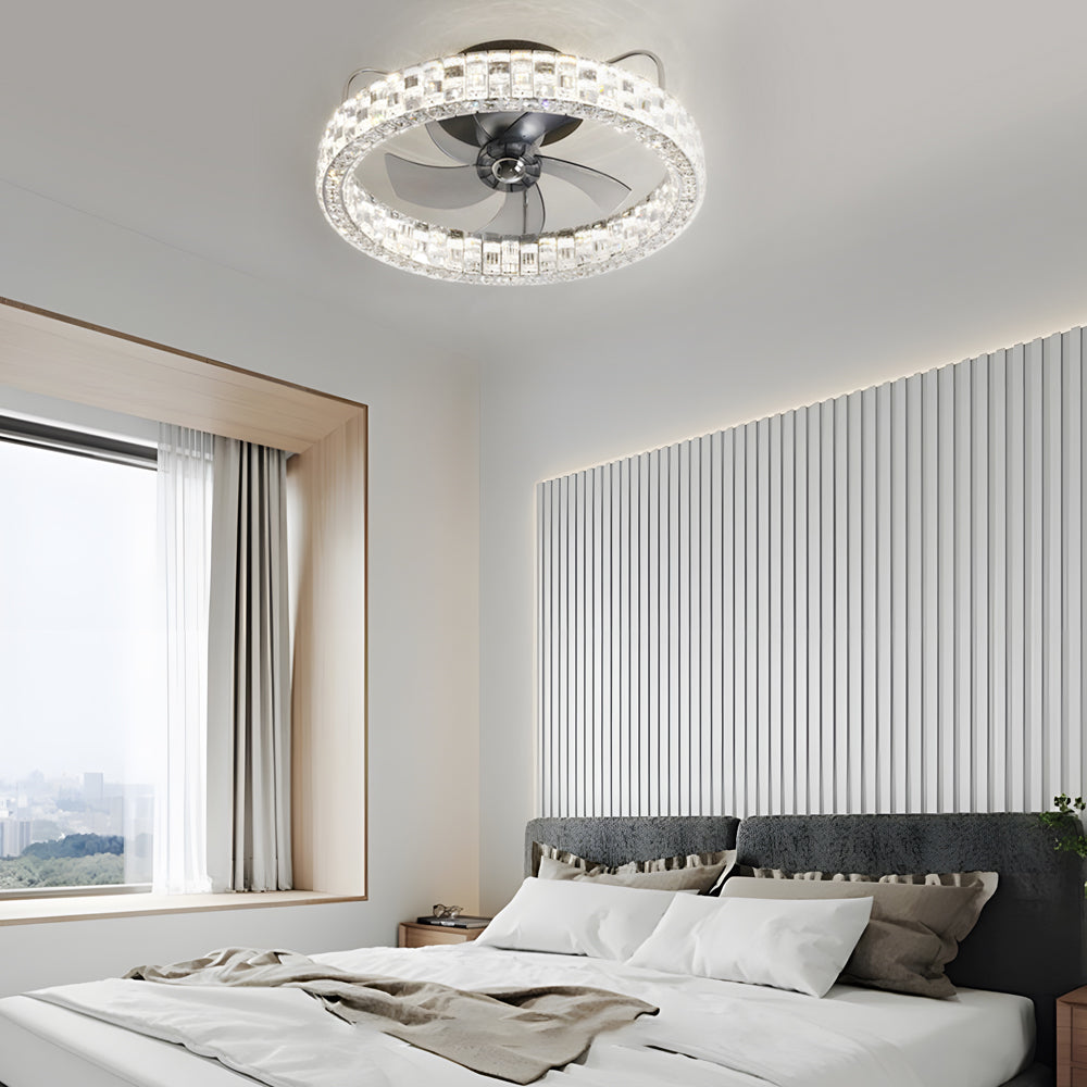 23.6-in Crystal LED Lighting Semi-Enclosed Low Profile Ceiling Fan