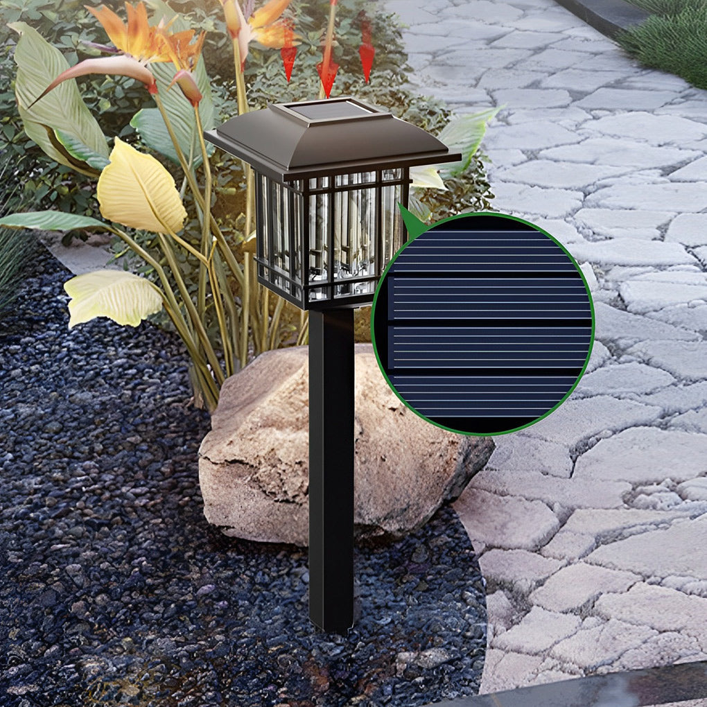 2PCS Vintage Square Waterproof LED Black Modern Solar Lawn Lights