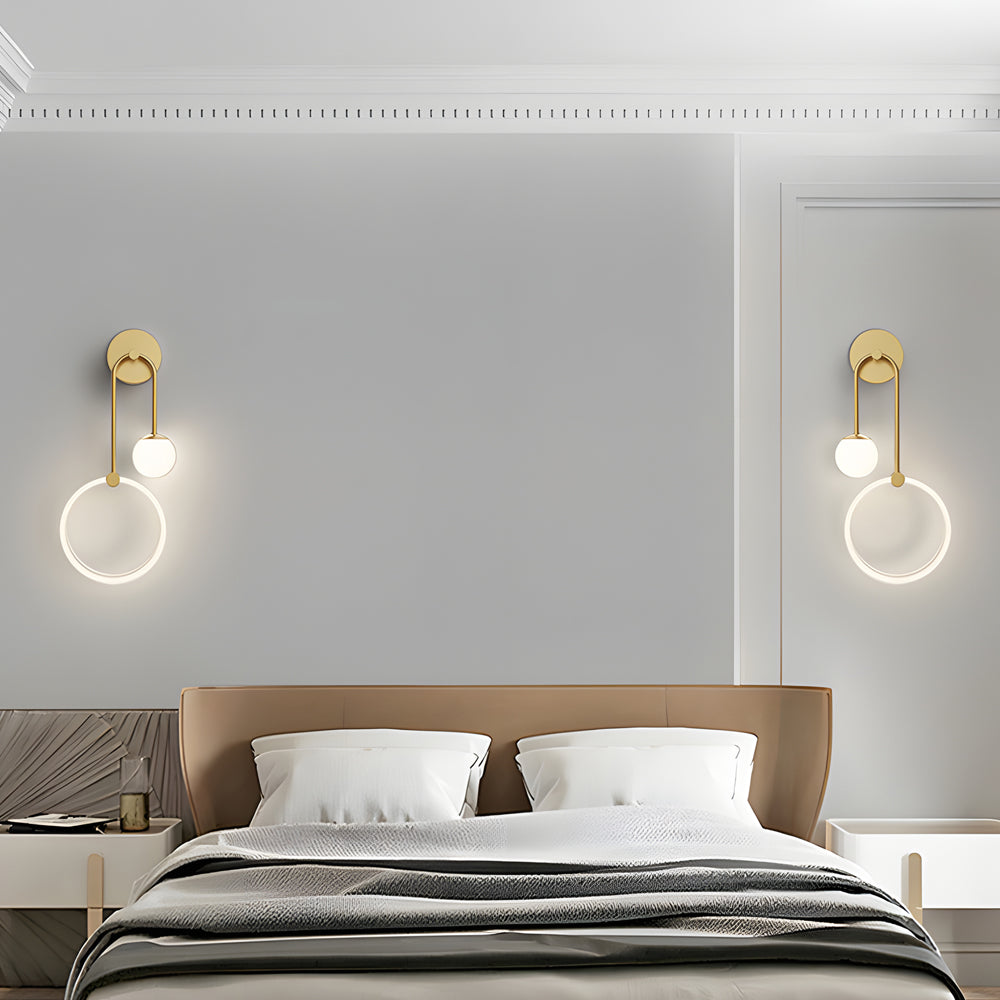 Modern 2-Light LED Wall Sconces with Acrylic Ring and Frosted Globe